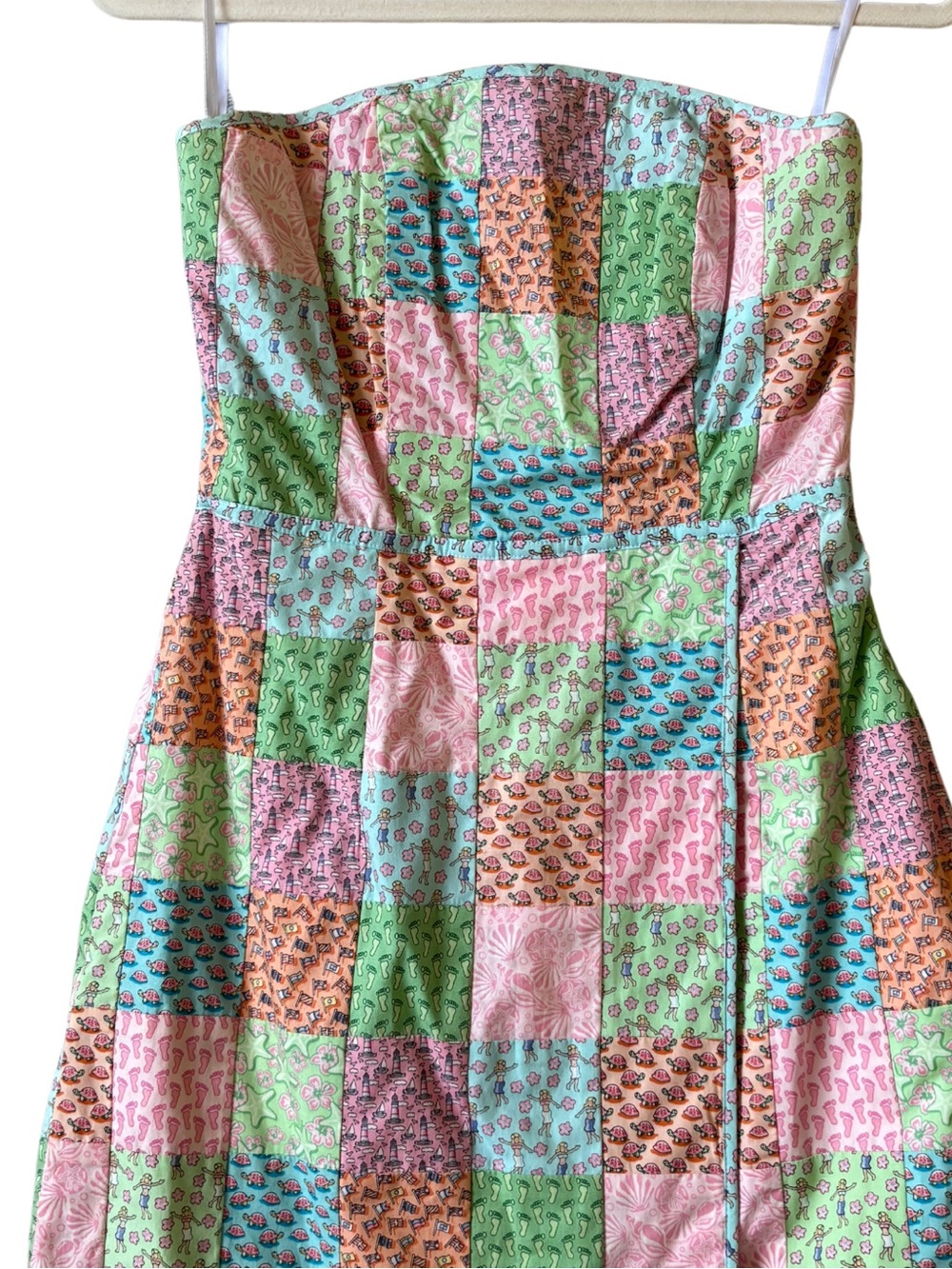 Vineyard Vines Strapless Patchwork Dress in Pink, Green, Blue, Orange